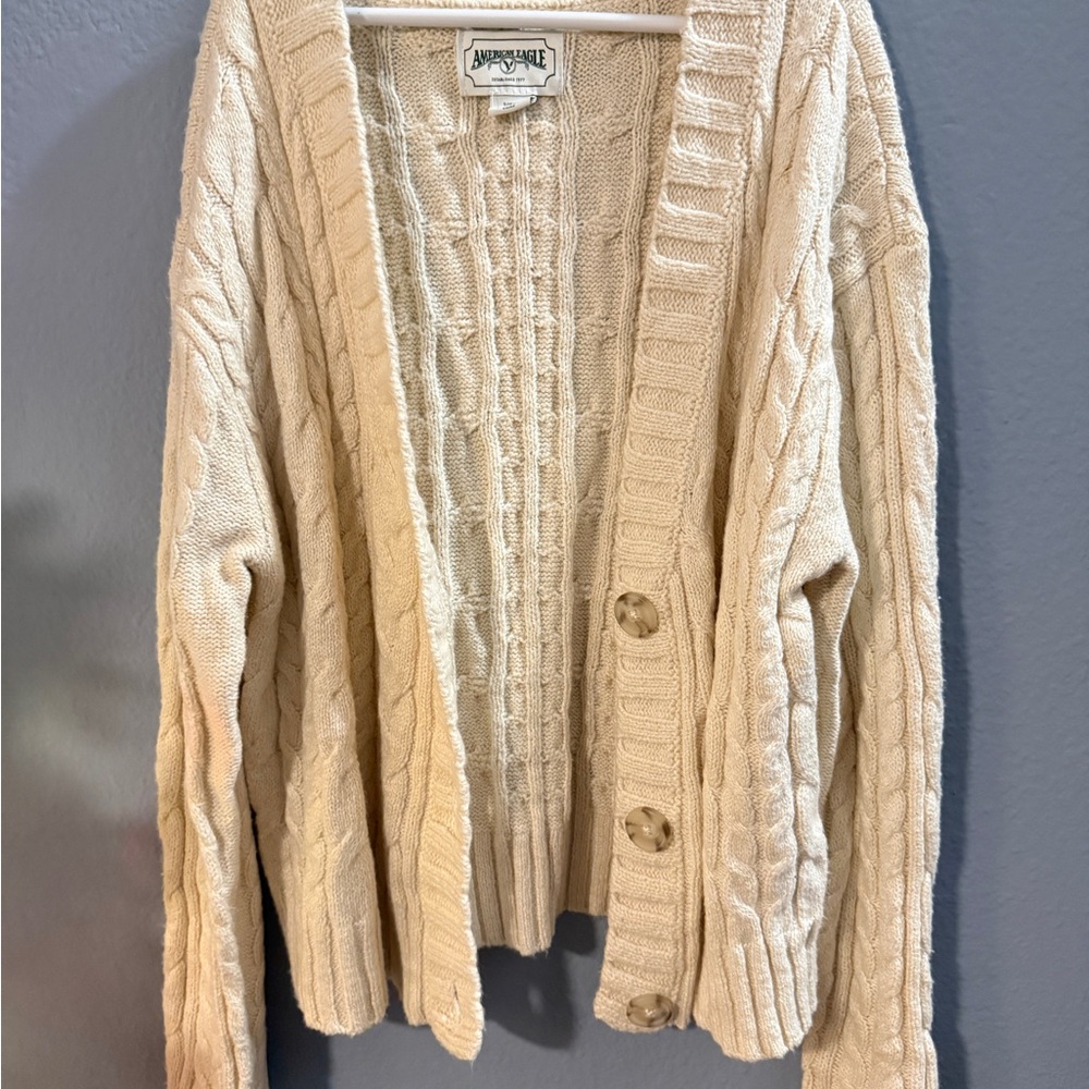 American Eagle Outfitters Women's Beige Cable Knit Cardigan